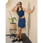 Women's Denim Washed Buttoned Skirt (Blue) - Image 4