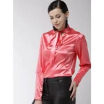 Women's Polyester Solid Long Sleeves Top (Coral) - Image 3