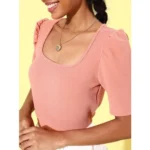 Women's Polyester Lycra Solid Short Sleeve Top (Pink) - Image 3