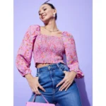 Women's Polyester Floral Long Sleeves Top (Multicolor) - Image 5