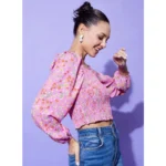 Women's Polyester Floral Long Sleeves Top (Multicolor) - Image 3