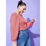 Women's Polyester Floral Long Sleeves Top (Red) - Image 4