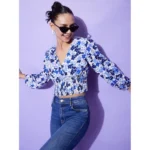 Women's Polyester Floral Long Sleeves Top (Blue) - Image 5