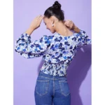 Women's Polyester Floral Long Sleeves Top (Blue) - Image 4