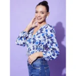 Women's Polyester Floral Long Sleeves Top (Blue) - Image 3