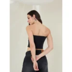 Women's Denim Lycra Solid Sleeveless Top (Black) - Image 4