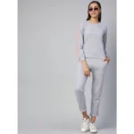 Women's Cotton Solid Long Sleeves Tracksuit (Light Grey - Pink) - Image 4