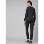 Women's Cotton Solid Long Sleeves Tracksuit (Dark Grey - Green) - Image 5