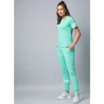 Women's Cotton Striped Short Sleeve Tracksuit (Green) - Image 5