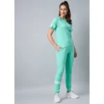 Women's Cotton Striped Short Sleeve Tracksuit (Green) - Image 4