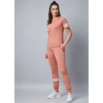 Women's Cotton Striped Short Sleeve Tracksuit (Pink) - Image 4