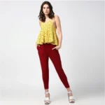 Women's Polyester Solid Elasticated Trousers (Maroon) - Image 4