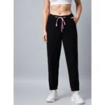Women's Cotton Twill Solid Elasticated Trousers (Black) - Image 2