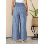 Women's Cotton Self Design Smocked Trousers (Blue) - Image 4