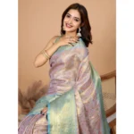 Women's Jacquard Saree With Unstitched Blouse 5.5Mtr (Multicolor) - Image 2