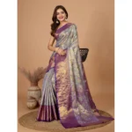 Women's Jacquard Saree With Unstitched Blouse 5.5Mtr (Multicolor) - Image 3