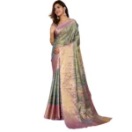 Women's Jacquard Saree With Unstitched Blouse 5.5Mtr (Multicolor) - Image 4
