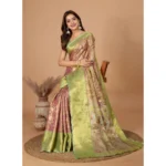 Women's Jacquard Saree With Unstitched Blouse 5.5Mtr (Multicolor) - Image 3