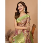 Women's Jacquard Saree With Unstitched Blouse 5.5Mtr (Multicolor) - Image 2