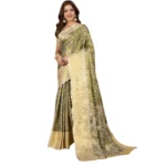 Women's Jacquard Saree With Unstitched Blouse 5.5Mtr (Olive) - Image 4