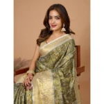 Women's Jacquard Saree With Unstitched Blouse 5.5Mtr (Olive) - Image 2