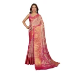 Women's Jacquard Saree With Unstitched Blouse 5.5Mtr (Pink) - Image 4