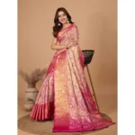 Women's Jacquard Saree With Unstitched Blouse 5.5Mtr (Pink) - Image 3