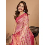 Women's Jacquard Saree With Unstitched Blouse 5.5Mtr (Pink) - Image 2