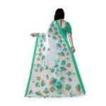 Women's Georgette Floral Printed Saree With Unstitched Blouse 5.5Mtr (Green) - Image 3