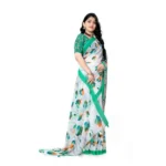 Women's Georgette Floral Printed Saree With Unstitched Blouse 5.5Mtr (Green) - Image 2