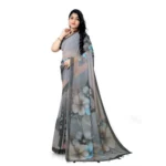 Women's Georgette Floral Printed Saree With Unstitched Blouse 5.5Mtr (Grey) - Image 2