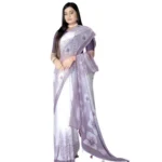 Women's Georgette Floral Printed Saree With Unstitched Blouse 5.5Mtr (Lavender) - Image 2
