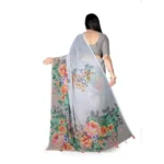 Women's Georgette Floral Printed Saree With Unstitched Blouse 5.5Mtr (Grey) - Image 4