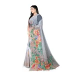 Women's Georgette Floral Printed Saree With Unstitched Blouse 5.5Mtr (Grey) - Image 2