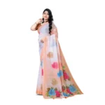 Women's Georgette Floral Printed Saree With Unstitched Blouse 5.5Mtr (Orange) - Image 3