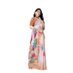 Women's Georgette Floral Printed Saree With Unstitched Blouse 5.5Mtr (Orange) - Image 2