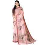 Women's Georgette Floral Printed Saree With Unstitched Blouse 5.5Mtr (Peach) - Image 4