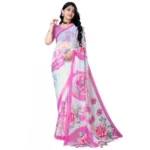 Women's Georgette Floral Printed Saree With Unstitched Blouse 5.5Mtr (Pink) - Image 3