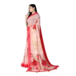 Women's Georgette Floral Printed Saree With Unstitched Blouse 5.5Mtr (Red) - Image 2