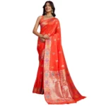 Women's Faux_Banarasi_Silk Woven Saree With Unstitched Blouse 5.5Mtr (Coral) - Image 3
