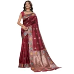 Women's Faux_Banarasi_Silk Woven Saree With Unstitched Blouse 5.5Mtr (Maroon) - Image 3