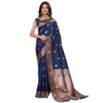 Women's Faux_Banarasi_Silk Woven Saree With Unstitched Blouse 5.5Mtr (Navy_Blue) - Image 3