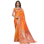 Women's Faux_Banarasi_Silk Woven Saree With Unstitched Blouse 5.5Mtr (Orange) - Image 3