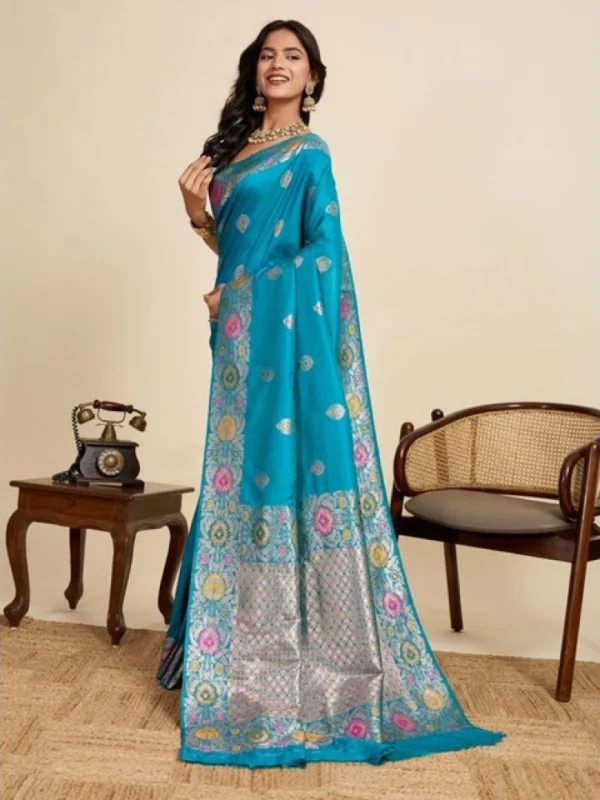 Women's Faux_Banarasi_Silk Woven Saree With Unstitched Blouse 5.5Mtr (Turquoise)
