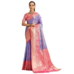 Women's Faux_Banarasi_Silk Woven Saree With Unstitched Blouse 5.5Mtr (Blue) - Image 3