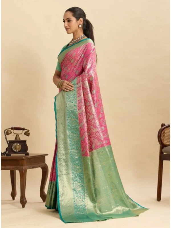 Women's Faux_Banarasi_Silk Woven Saree With Unstitched Blouse 5.5Mtr (Pink)
