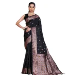 Women's Jacquard Woven Saree With Unstitched Blouse 5.5Mtr (Black) - Image 3