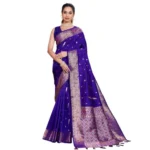 Women's Jacquard Woven Saree With Unstitched Blouse 5.5Mtr (Blue) - Image 4