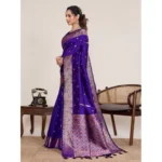 Women's Jacquard Woven Saree With Unstitched Blouse 5.5Mtr (Blue)