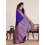 Women's Jacquard Woven Saree With Unstitched Blouse 5.5Mtr (Blue) - Image 3